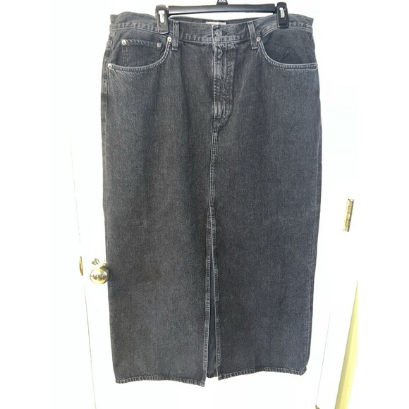 AGOLDE Skirt Womens 12-14 Black Leif Longline Denim Maxi Skirt USA Boho New - Picture 10 of 10